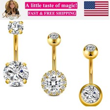 14G Belly Button Rings, Stainless Steel Diamond Short Bar Belly Rings For Wom...