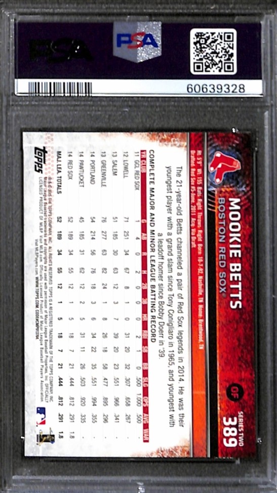 2015 TOPPS #389 MOOKIE BETTS PSA 9 Mint 60639328 view 2