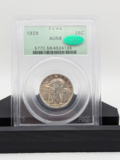 1929 PCGS CAC AU58 STANDING LIBERTY QUARTER GREAT LUSTER OLD GREEN HOLDER 3.1