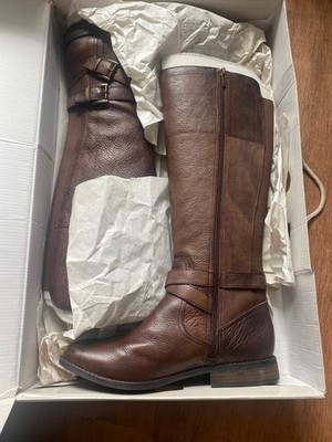 Marc Fisher Medium Calf Leather Riding Boots - Audrey Dark Brown, 10 Wide