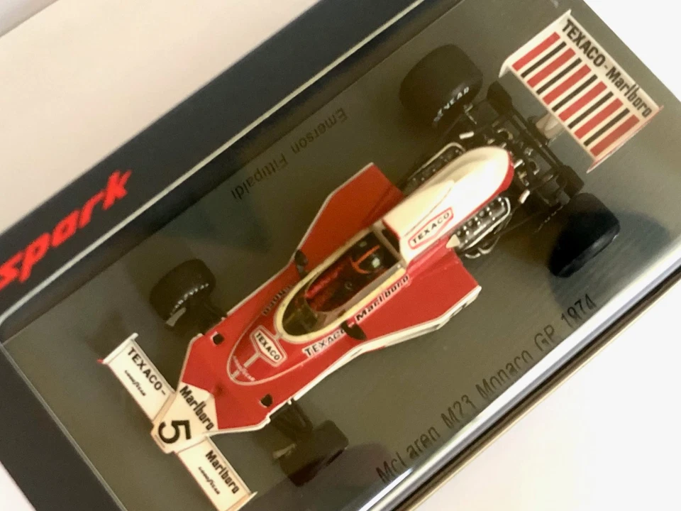 F1 1:43 Spark S7147 McLaren M23 N°5 E.Fittipaldi Monaco GP 1974, New, Tobacco - Immagine 4 di 4