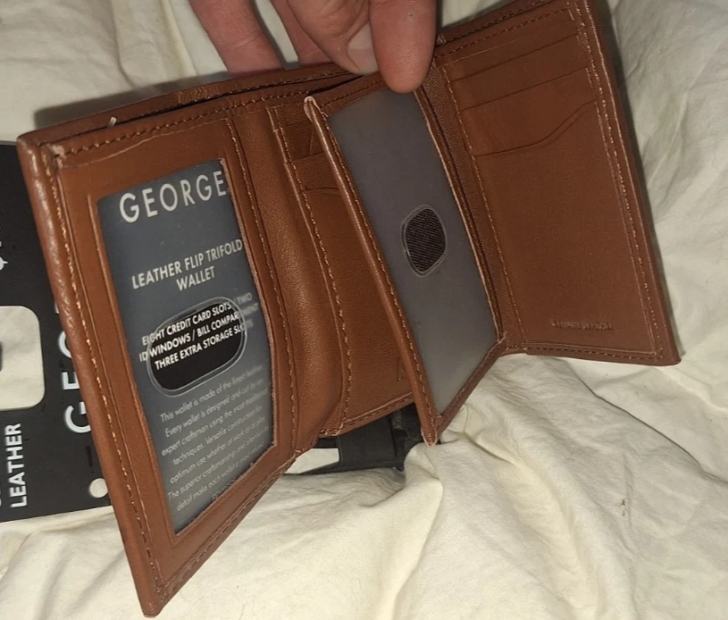 George Tríptico Cuero Genuino Walle con Flip ID Marrón Protección RFID Foto 2 de 4