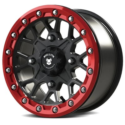 Bullite Wheels BT-05 Rider UTV ATV Wheel Gunmetal Gray Rims and Red Beadlock ...