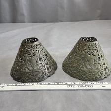 Matched Pair ANTIQUE Repousee FILIGREE SILVERPLATE CANDLE LAMP SHADES
