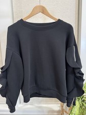 Gabby Isabella Black Ruffle Zip Sleeve Top  Avant Garde Edgy Chic M