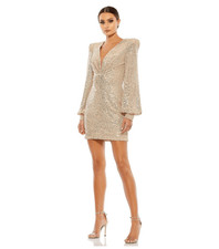 NWT  Mac Duggal Women's Sequined Structured Bishop Sleeve Mini Dress.  Size 6