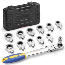 13pcs Flex-Head Ratcheting Combination Wrench Set with 38 in Adapter, SAE 1