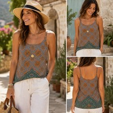 CAbi 3082 Arabesque Cami Small Orange Blue Medallion Tunic Tank Adjustable