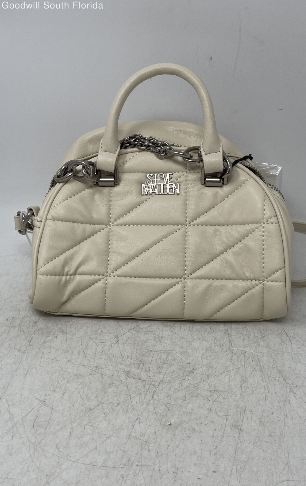 Steve Madden Womens Beige Detachable Strap Inner Pockets Satchel Bag With Tag