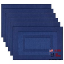 Placemats,Washable Woven Vinyl Placemats for Dining 6 Placemats Box: Blue Navy