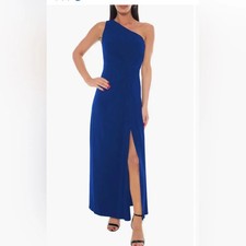 Xscape Royal Blue One-Shoulder Scuba Ruffle Sheath Dress Gown Size 8 $249