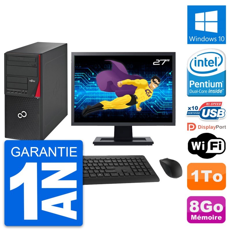 PC Tour Fujitsu P720 Ecran 27" Intel G3220 RAM 8Go Disque 1To Windows 10 Wifi