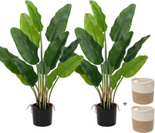 2Pcs Large Artificial Bird of Paradise Plant in Pot, 30" Fake Palm Tropical Fern