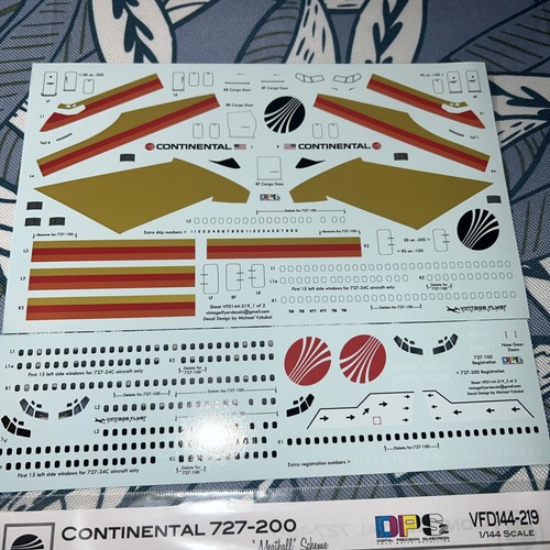 Vintage Flyer VFD144-219 Continental Airlines 727 Meatball Scheme 1/144 Decals - Bild 3 von 3