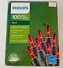 Philips 100 ct RED Mini Lights 24.7 Ft with Green Wires, Indoor / Outdoor  NEW