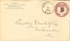 Minnesota Northfield 1894 cork killer  2c Columbian Envelope  Corner card First