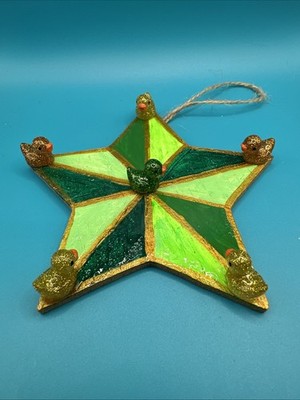 Handmade Patchwork STAR Painted Christmas Star Little Rubber Duck Green And Gold