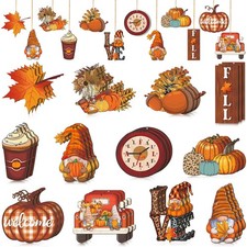 36 Pcs Thanksgiving Ornaments for Tree Fall Gnomes Wooden Hanging Ornaments