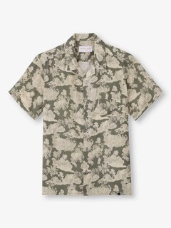 DEREK ROSE MENS SHIRT MEDIUM 100% LINEN RRP. £280 MILAN 26 KHAKI ITALIAN