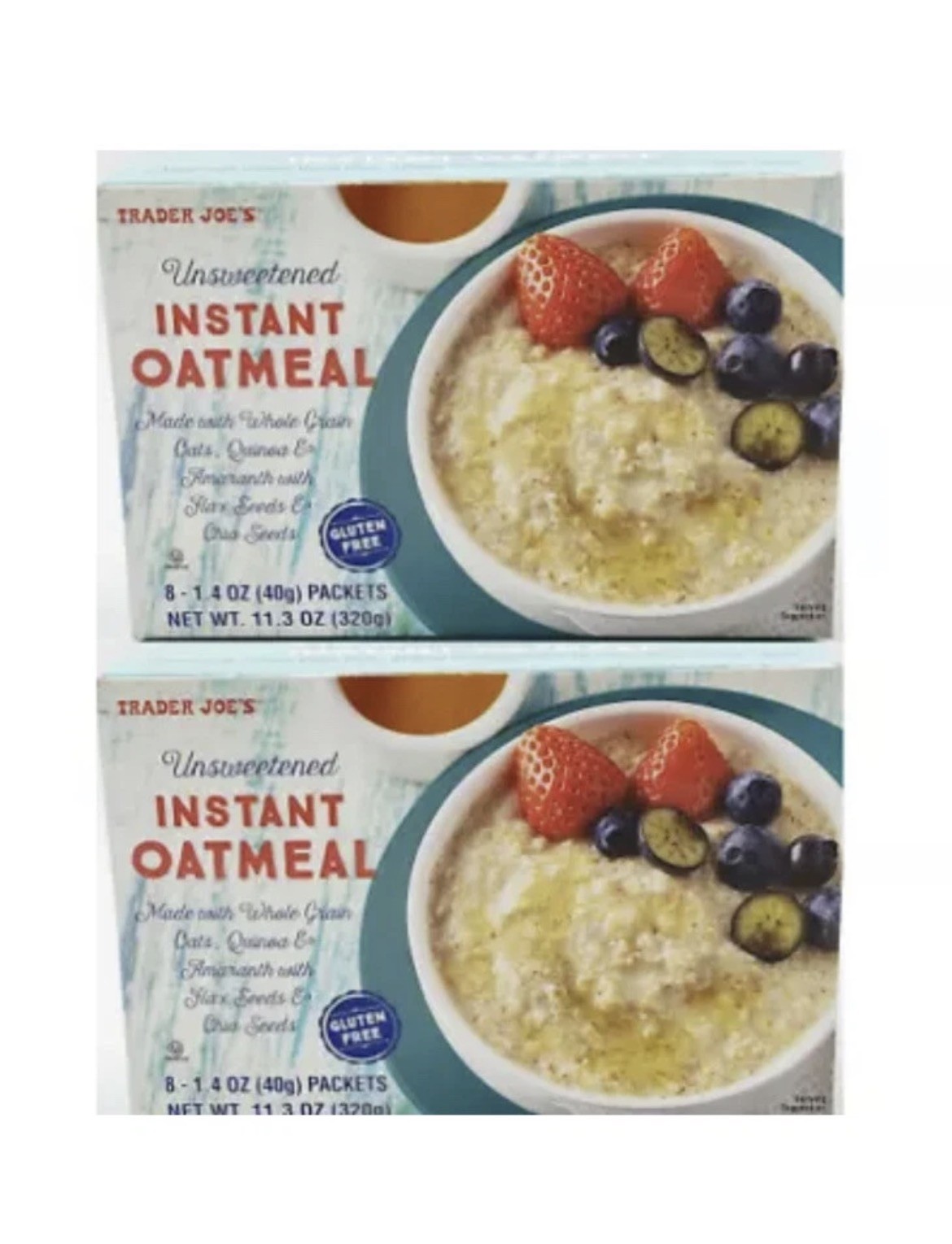 2 PACK Trader Joe&rsquo;s Unsweetened Instant Oatmeal Gluten Free (8 packets ea box)