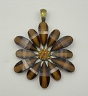 Vintage Style Amber Brown Flower Pendant Faceted Glass Statement Charm