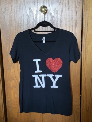 Women's I   NY large t-shirt - black with white lettering & red glittery heart