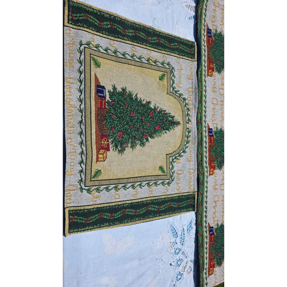 Juego de mantel y corredor de mesa de Navidad, diseño de árbol de vacaciones, decoración festiva Foto 3 de 4