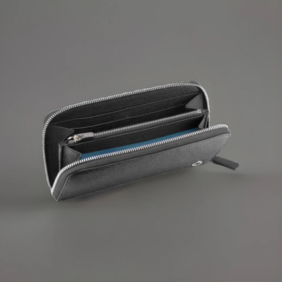 Cartera Bvlgari Hombre Cremallera Cuero Negro Larga Continental Unisex $770 Foto 2 de 4