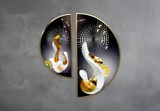 Equilibrium Artwork Circular Diptych Wall Decor Golden Abstract Elements 2 Piece