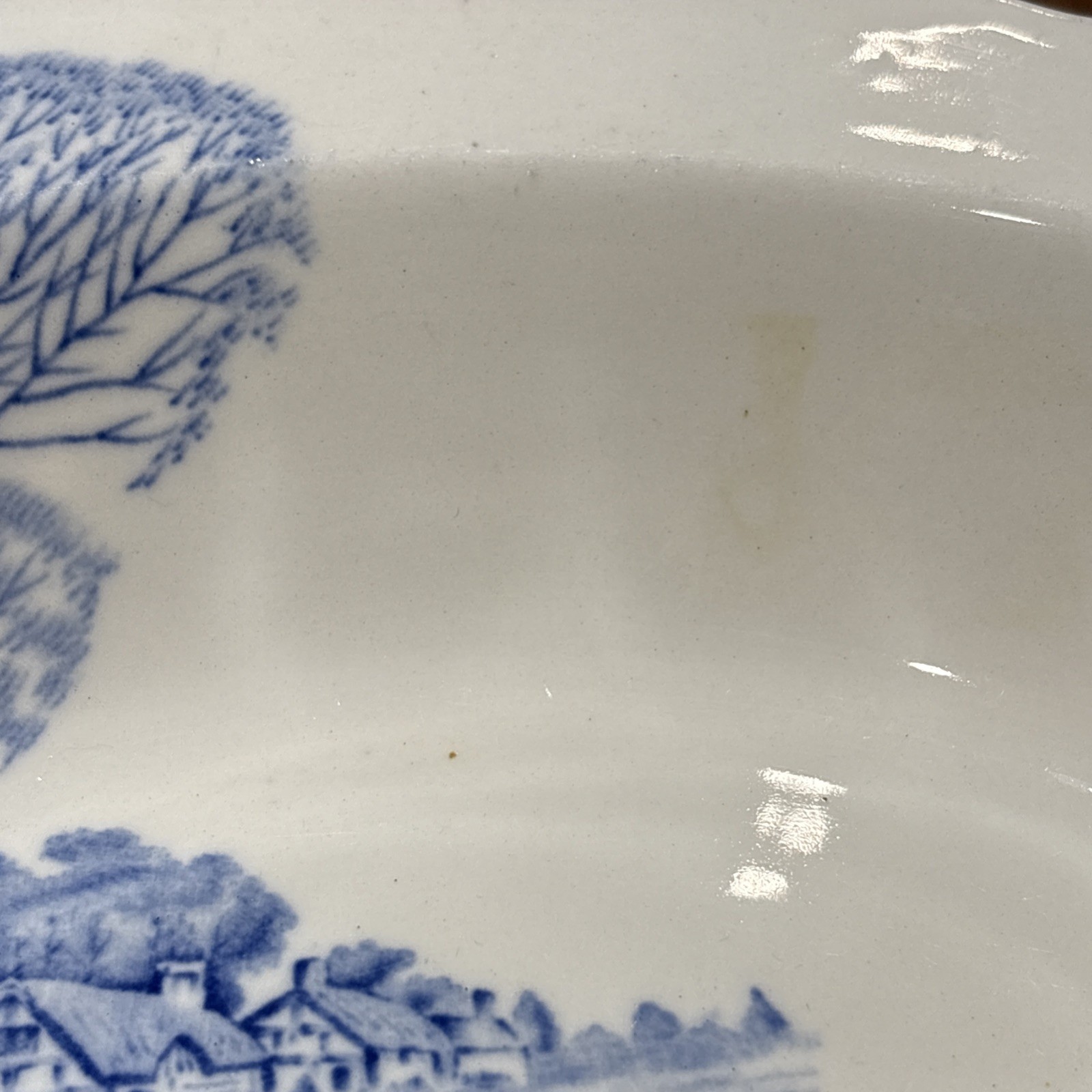 Vtg Wood & Sons England Blue White Transfer Ware Oval Serving Bowl Landscape SEE