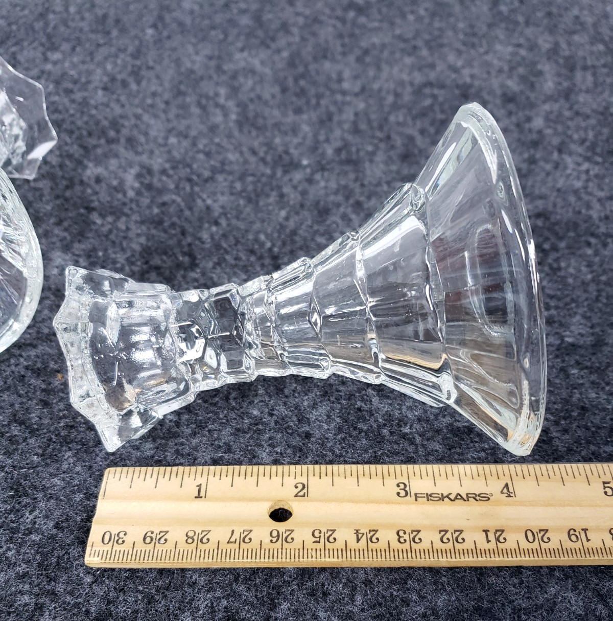 2 Vintage Homco Home Interiors Clear Glass Taper Candle Holders 4in  Lady Love