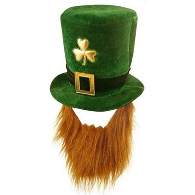 St Patricks Day Adult Leprechaun Shamrock Hat with  Beard