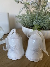 2 Lovely White Ceramic Bells