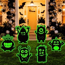 6 Pcs Halloween Luminous Monster Yard Signs, Funny Monster Lawn Stakes Glow i...
