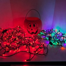 Halloween Jack-O-Lantern Pumpkin Bucket  Orange Multi-Color Light Bundle 