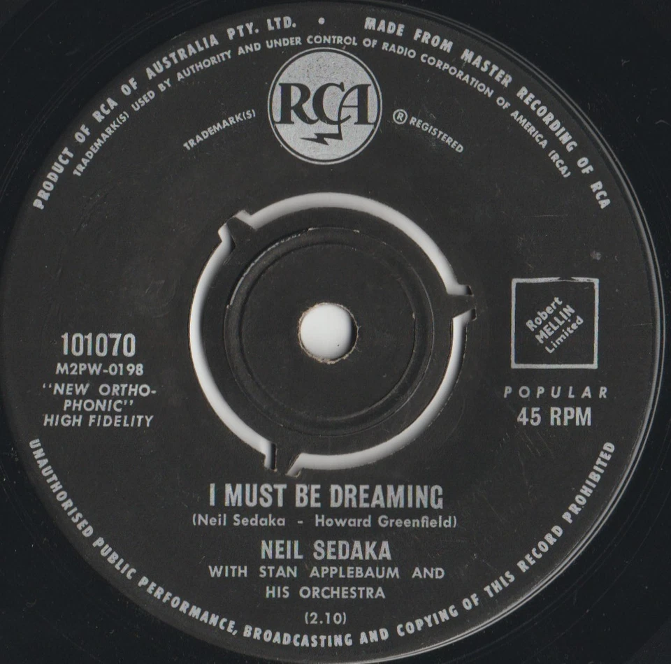 NEIL SEDAKA 45: LITTLE DEVIL b/w I MUST BE DREAMING AUSSIE RCA 101070 NM/NM 1961 - Image 2 of 2