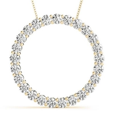 Circle Pendants Lab Grown Round Diamond VS F 2.00 Ct 14K Yellow Gold Prong Set