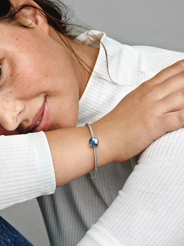 PANDORA Charm Anhänger Bead Clip 925 Sterlingsilber Blauer Globus 799429C01 - Bild 2 von 3