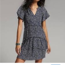 ANTHROPOLOGIE Robin Tiered Ruffle Dress in Navy and White Polka Dot