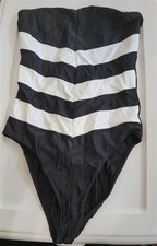NWOT PilyQ S Black White Chevron Bandeau 1PC Swimsuit 119583