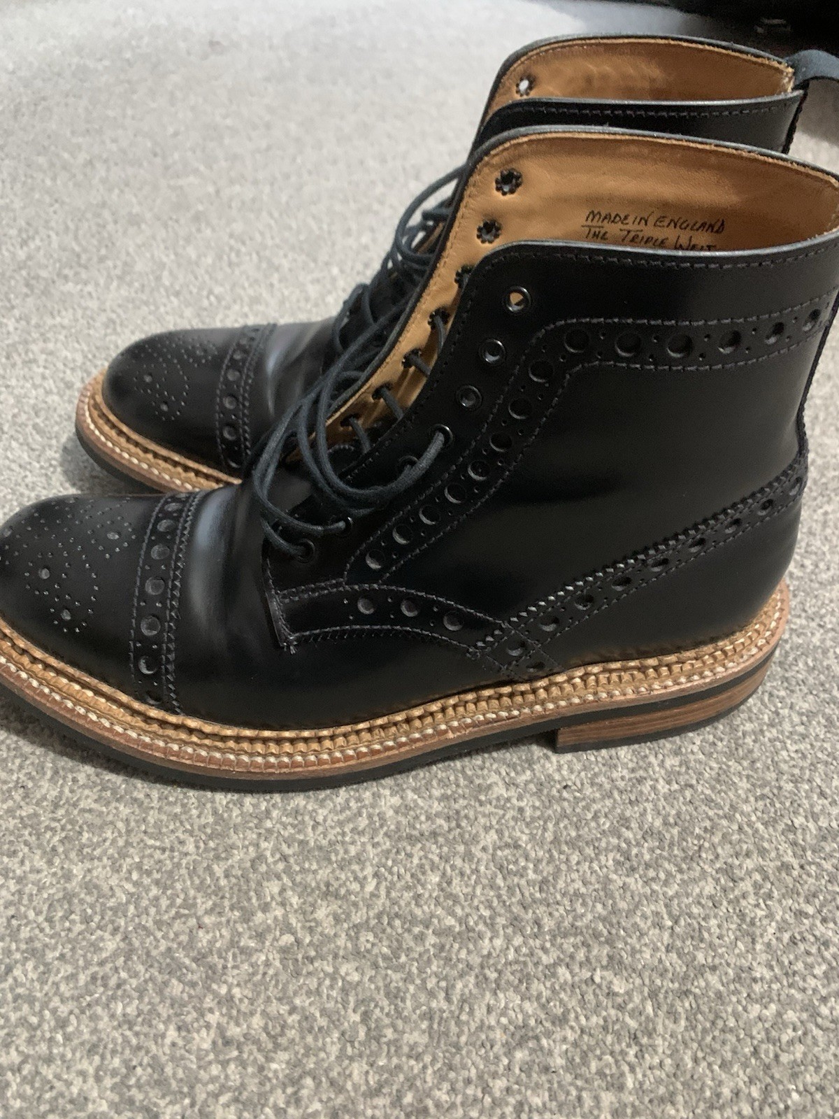 Grenson Boots The Triple Welt Brogue Leather Size 7.5 Excellent Condition image 3