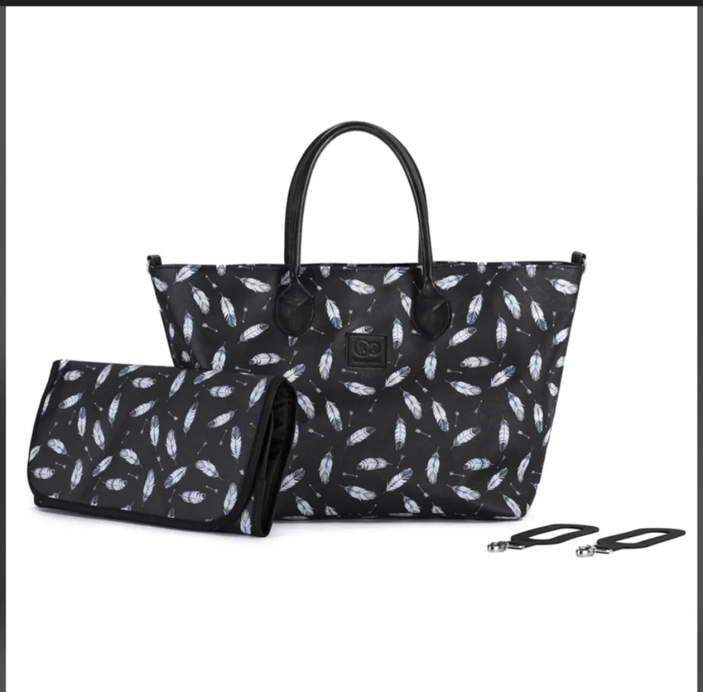 Kinderkraft Changing Bag Mommy Shoulder Bag black Feather Design - NEW