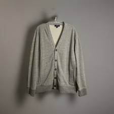 Men's Express Cardigan Button Up Cotton Blend Academia Grandpa Grey XL Pockets