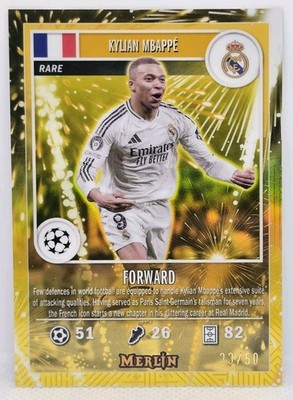 Kylian Mbappé 2024-25 Topps Merlin #MG-38 Merlin's Gamers Firework Gold /50 Rare