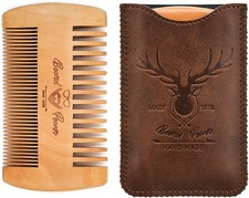 Wooden Beard comb for Men with Travel Case Small Pocket Size, Nature Wood,