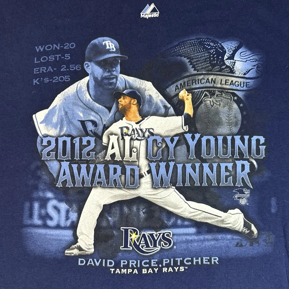 Camisa Majestic Tampa Bay Devil Rays Para Hombres 2XL Azul David Price Gráfico Béisbol Foto 2 de 4