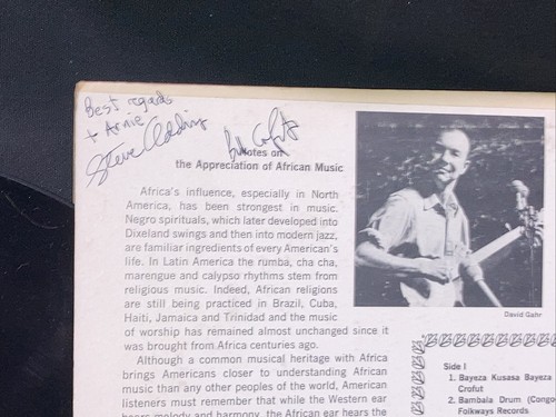 NM • ADDISS AND CROFUT LP SIGNED,autograph “Full Music Of Africa” Pete Seeger AA - Picture 4 of 5