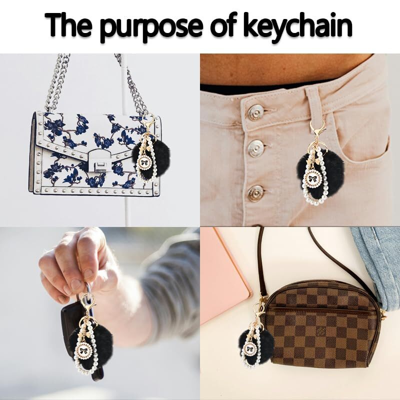 Liobelon 2-Piece Bow Keychain Set For Women - Diamond & Pearl Wristlet, Bag Charm For Purse, Backpack, Or Car Keys - View #5