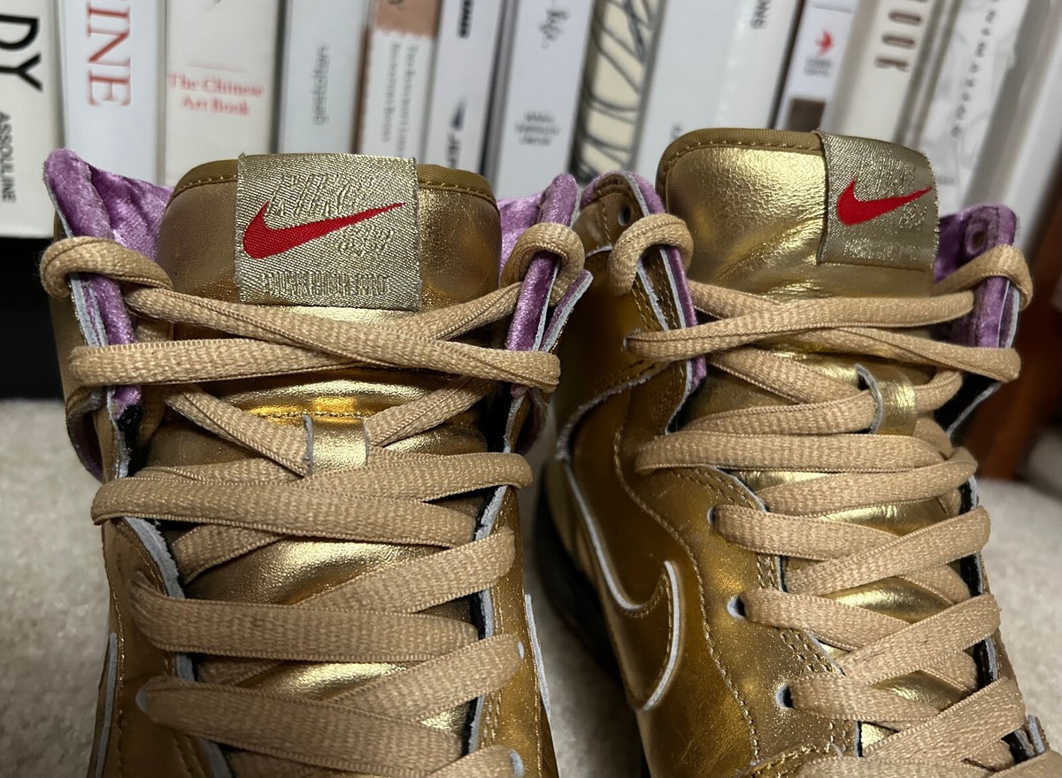 Size 8 - Nike SB Dunk High x Humidity Trumpet 2018, gold color w