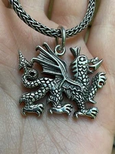 Vintage Handcrafted Sterling Silver Dragon Pendant Necklace